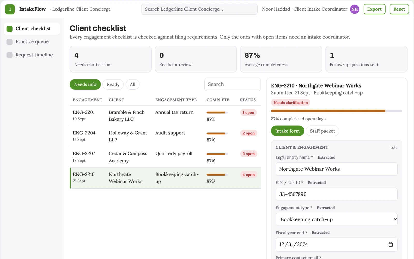 What Accountant client intake portal looks like