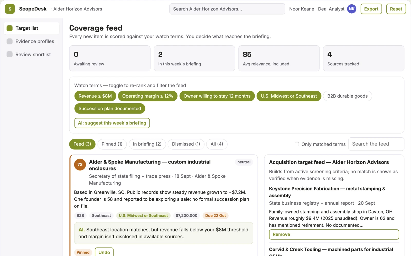 What Acquisition screening service looks like