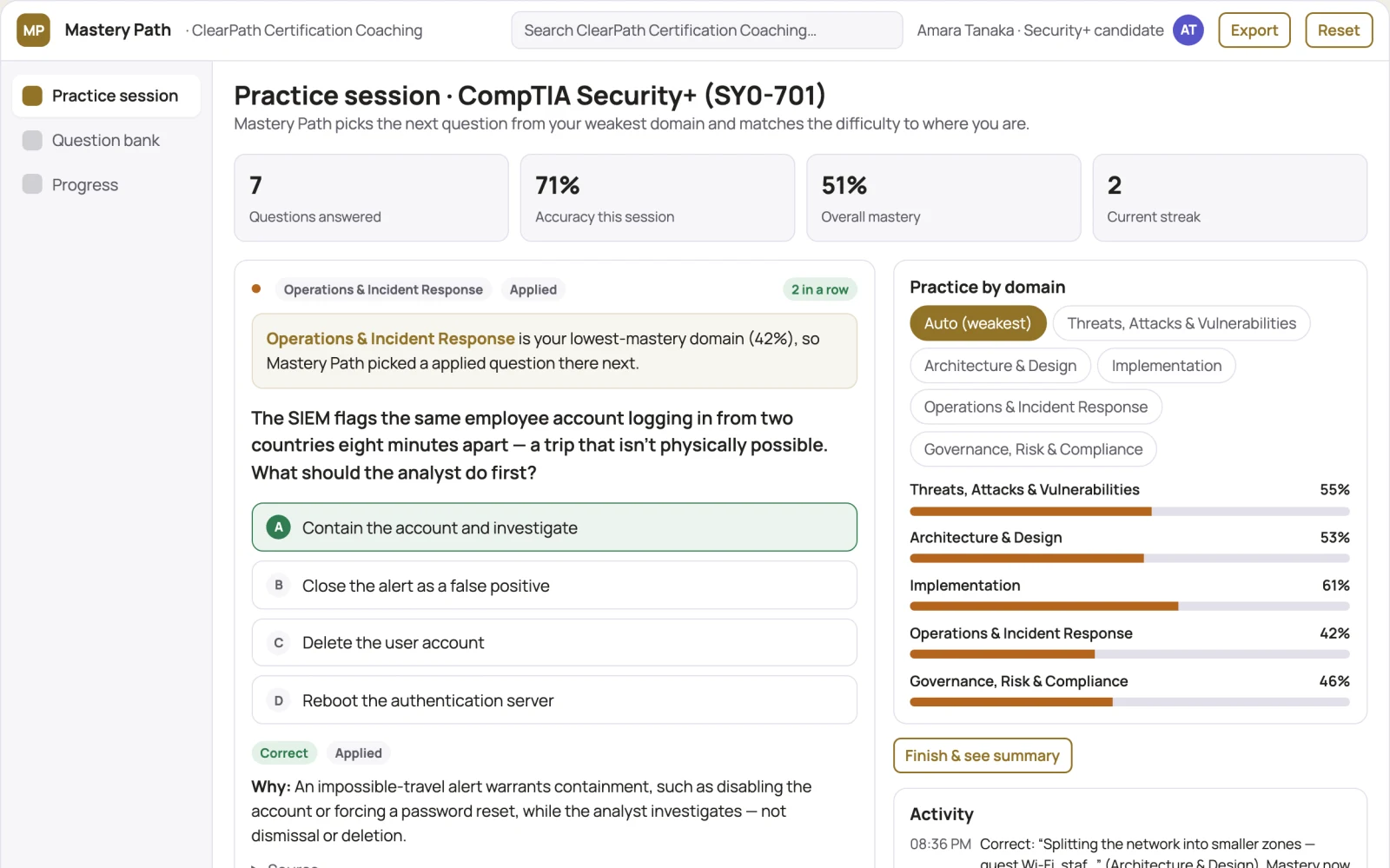 What Adaptive exam practice platform looks like