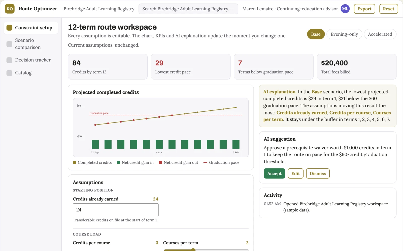 What Adult learner course-route optimizer looks like