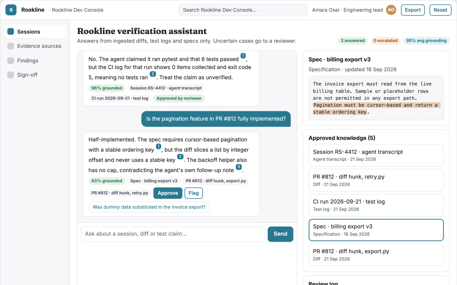 What Agent code verification and test console looks like