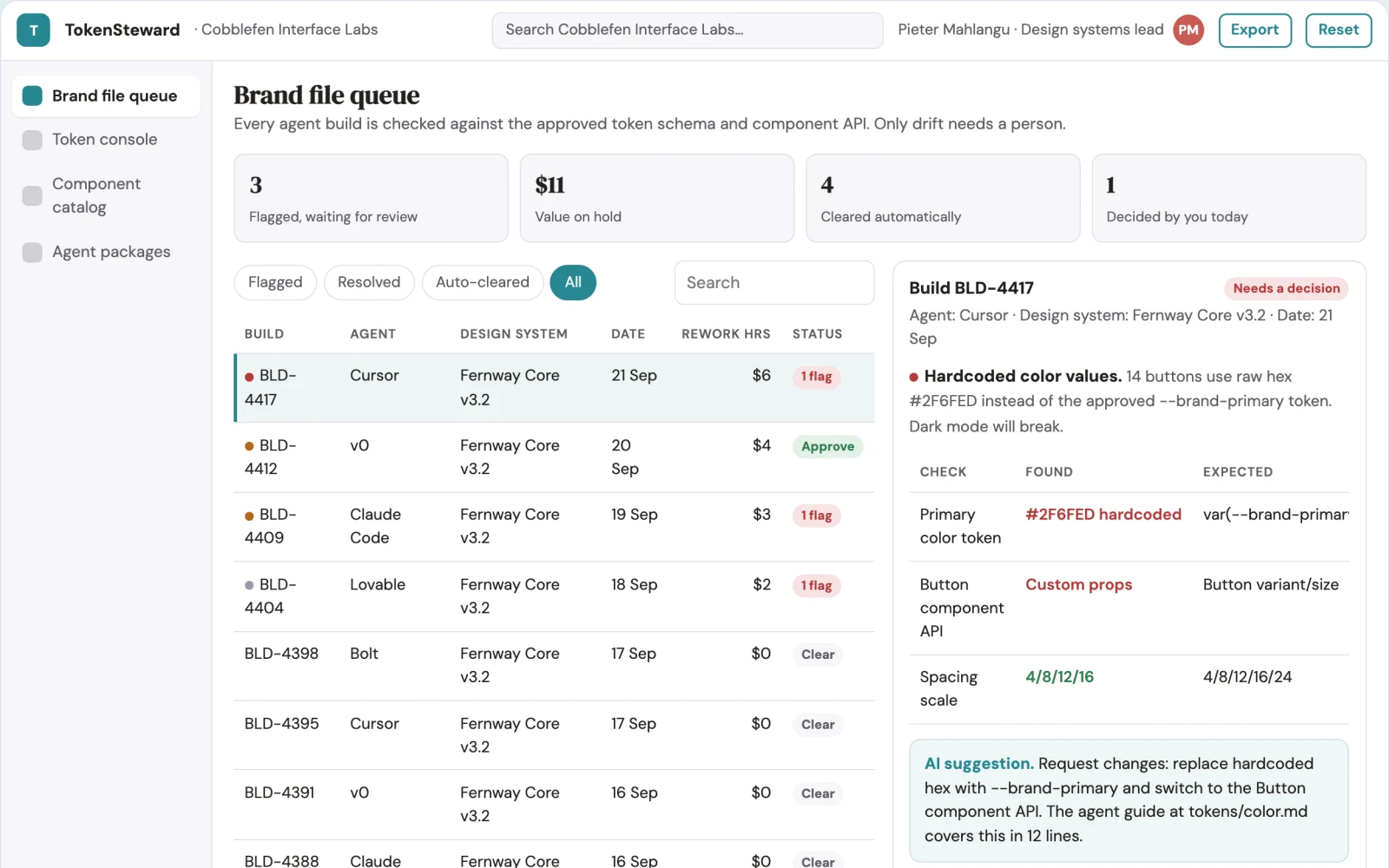 What Agent-readable design system library and brand stewardship console looks like