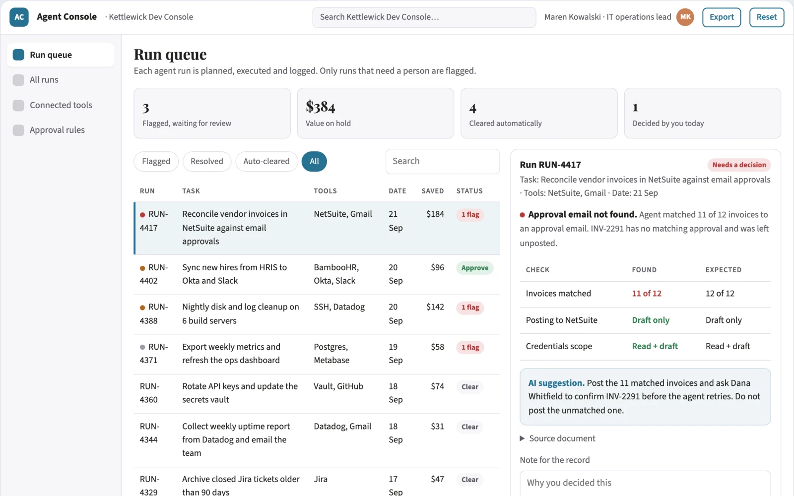 What Agent-run operations coordination portal looks like