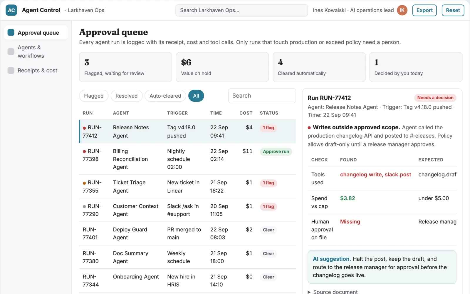 What Agent workflow operations control portal looks like