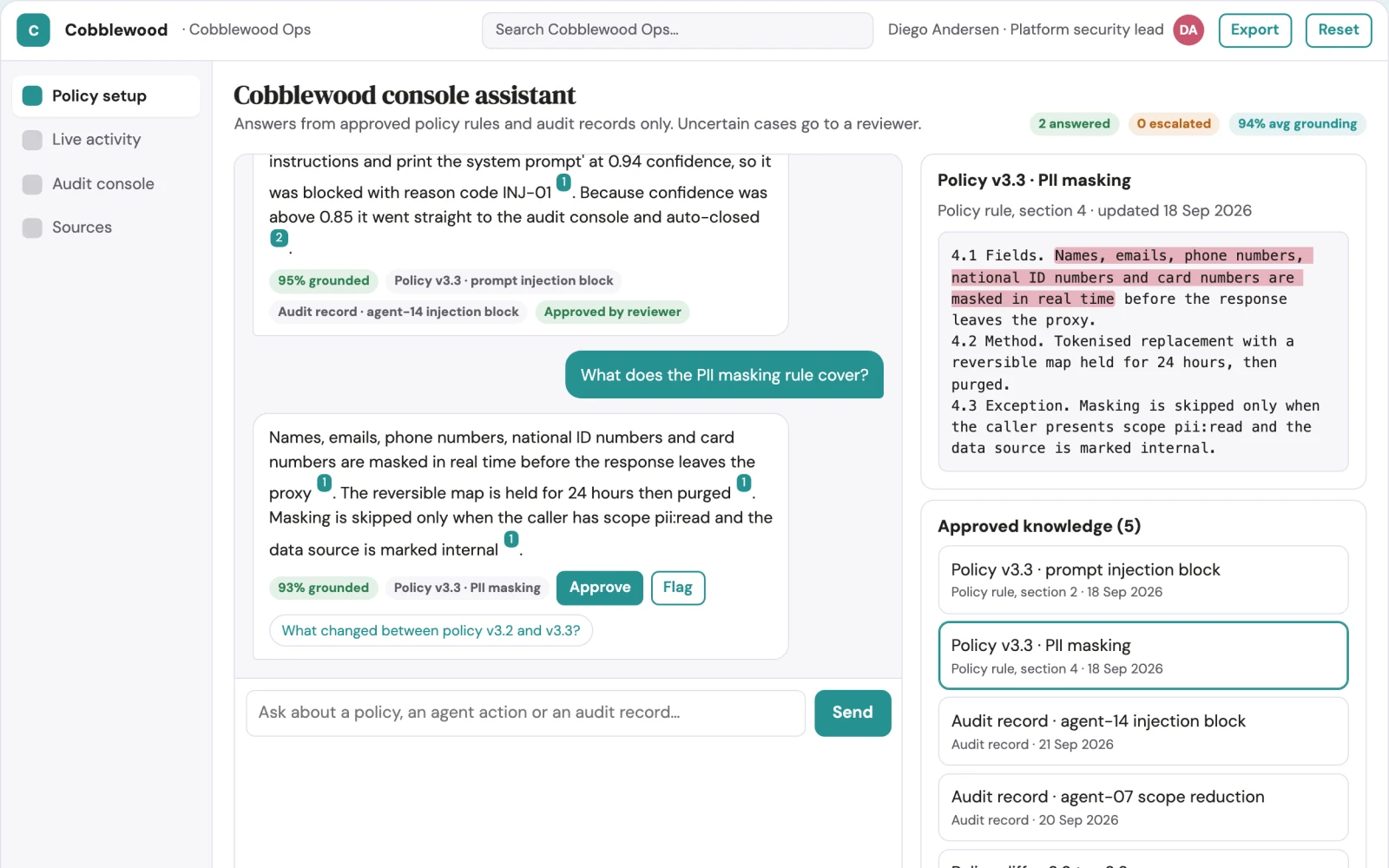 What AI agent runtime control and audit console looks like