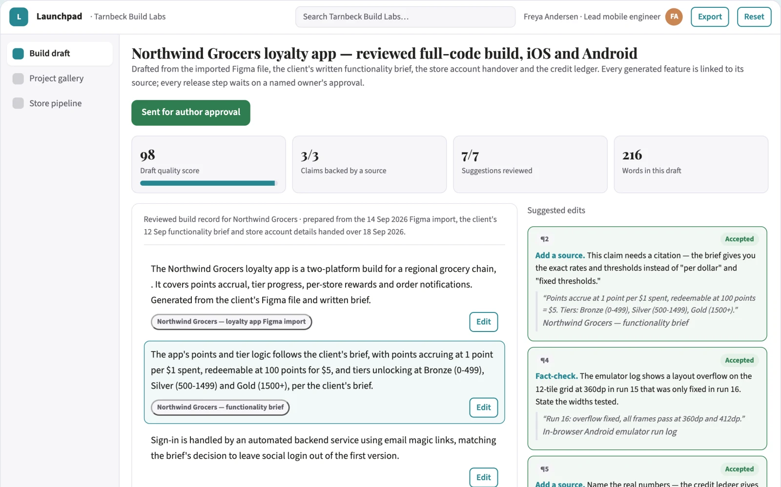 What AI-assisted mobile app build and publish workspace looks like