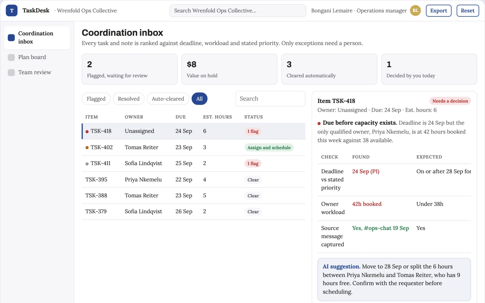 What AI task and note coordination workspace looks like