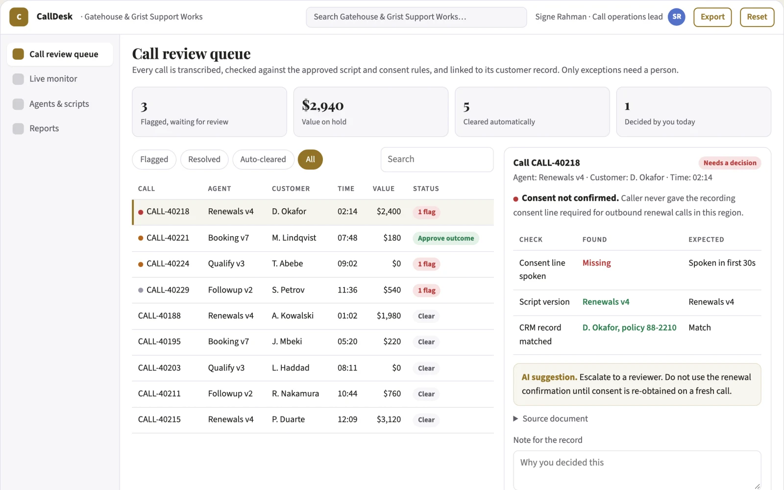 What AI voice call operations portal looks like
