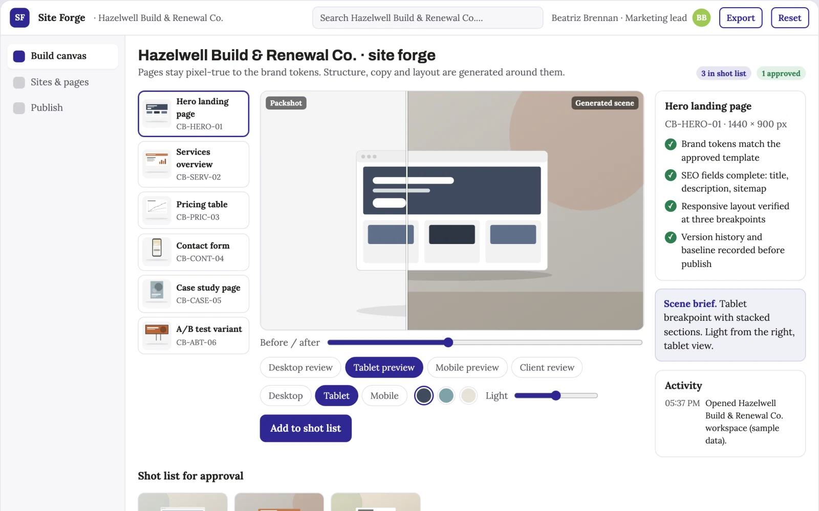What AI website build and publish workbench looks like