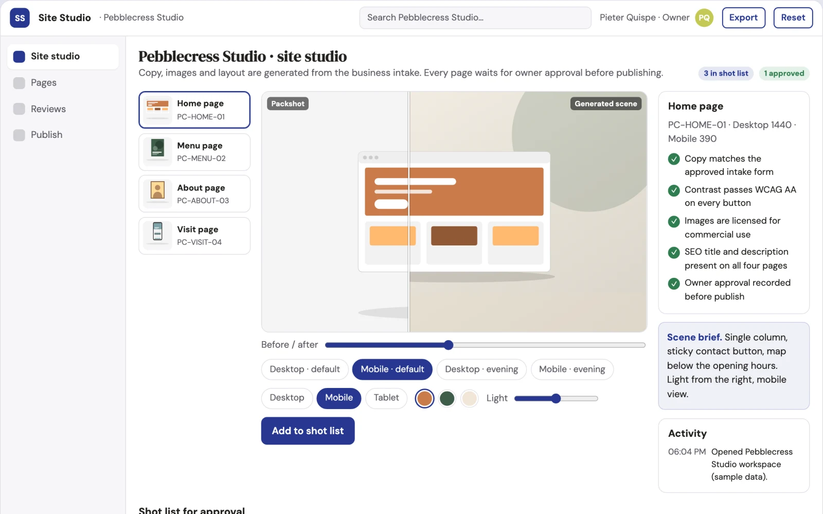 What AI website builder with managed review looks like