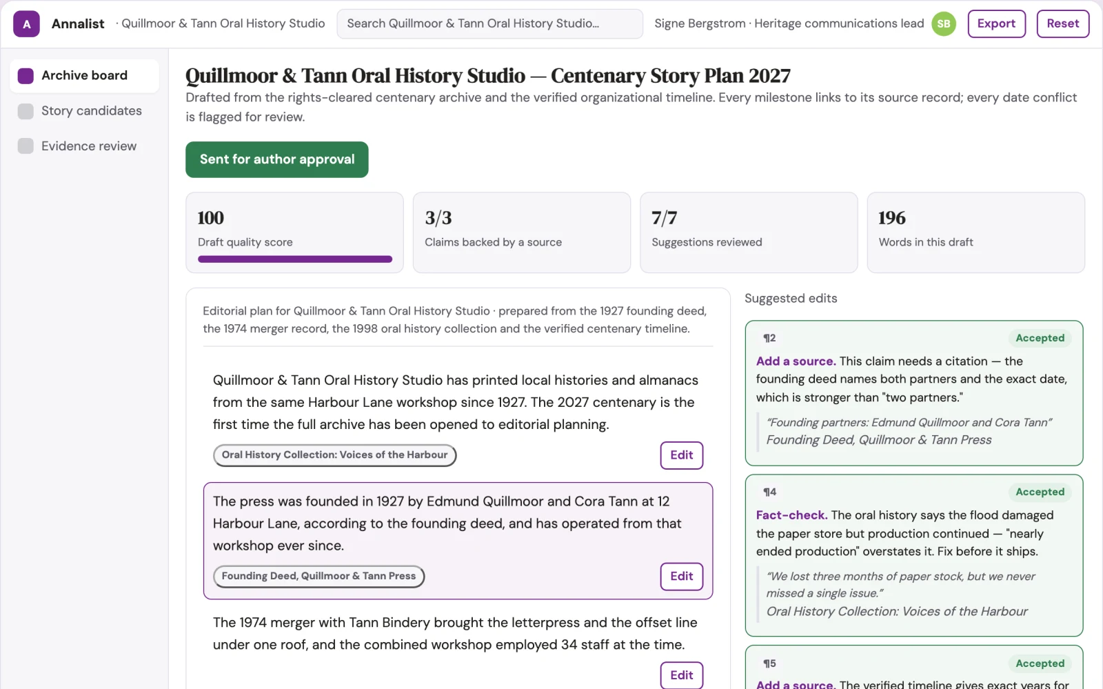 What Anniversary archive story planner looks like