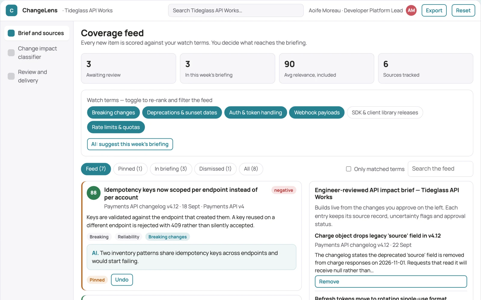 What API changelog impact classifier looks like