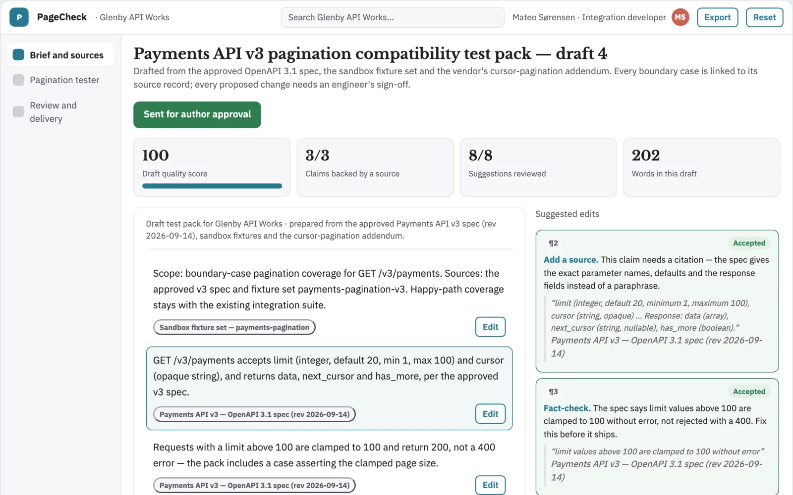 What API pagination compatibility tester looks like