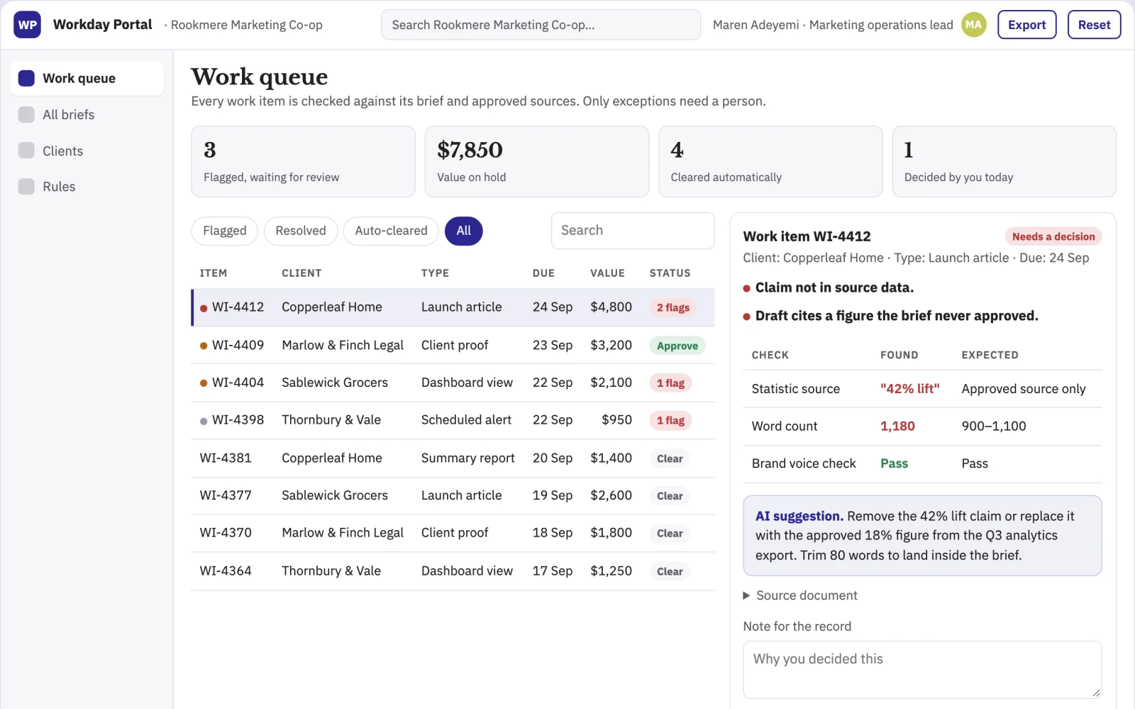 What Assisted workday coordination portal looks like