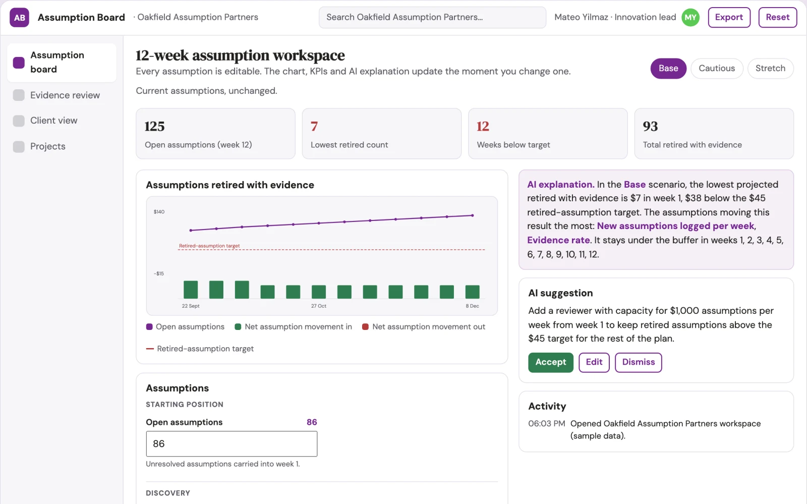 What Assumption-driven planning and decision workspace looks like