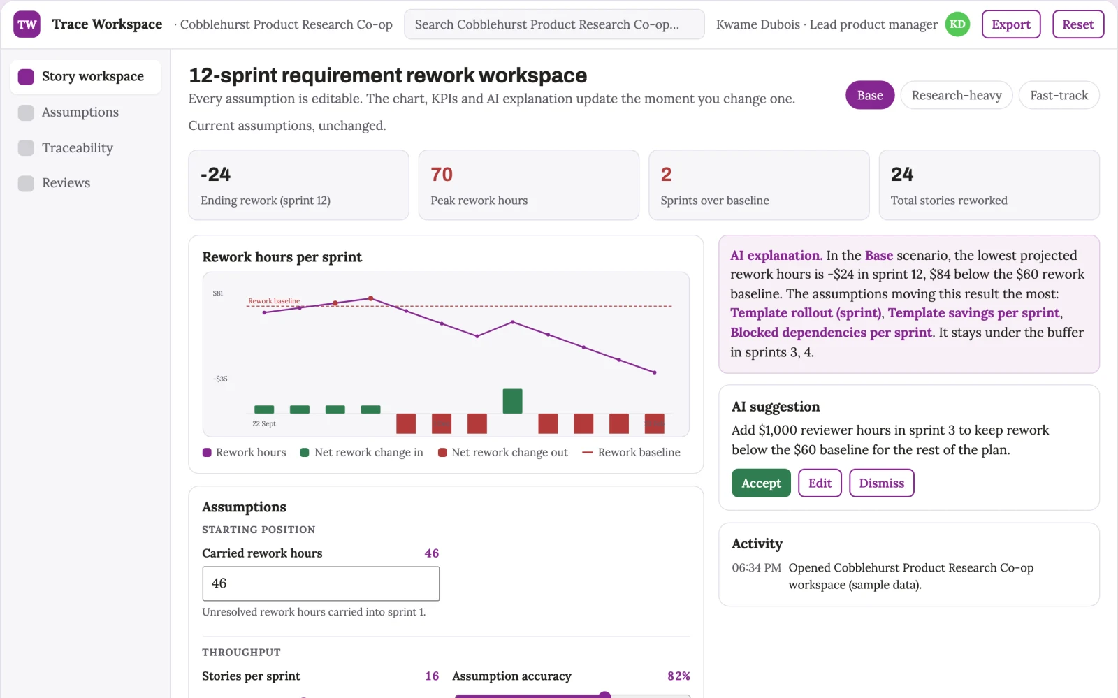 What Assumption-driven product requirements and story workspace looks like