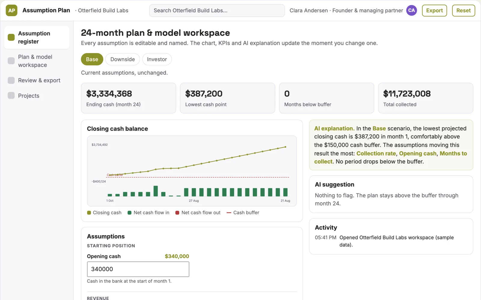 What Assumption-driven venture planning and decision workspace looks like