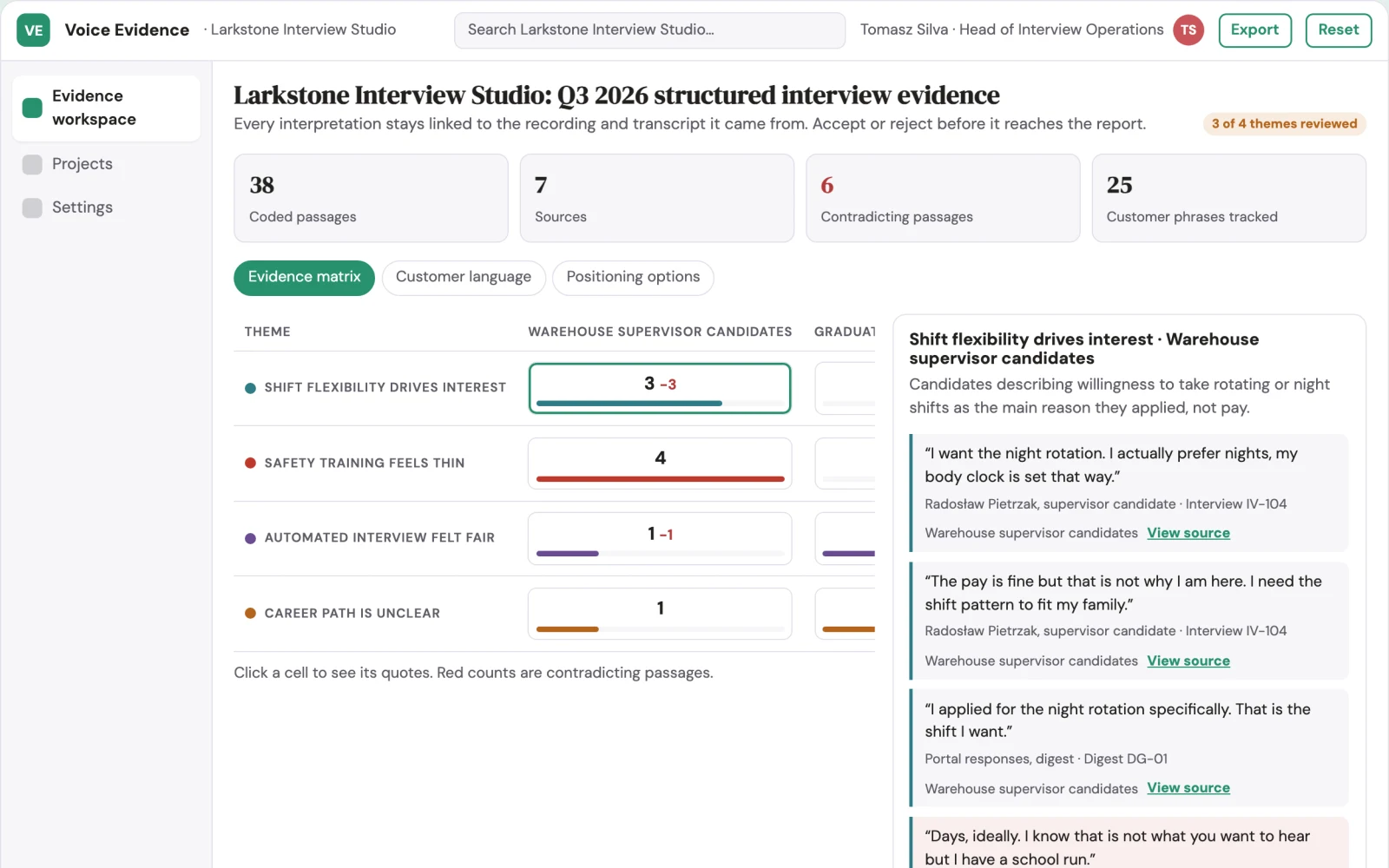 What Automated voice interview analysis workspace looks like