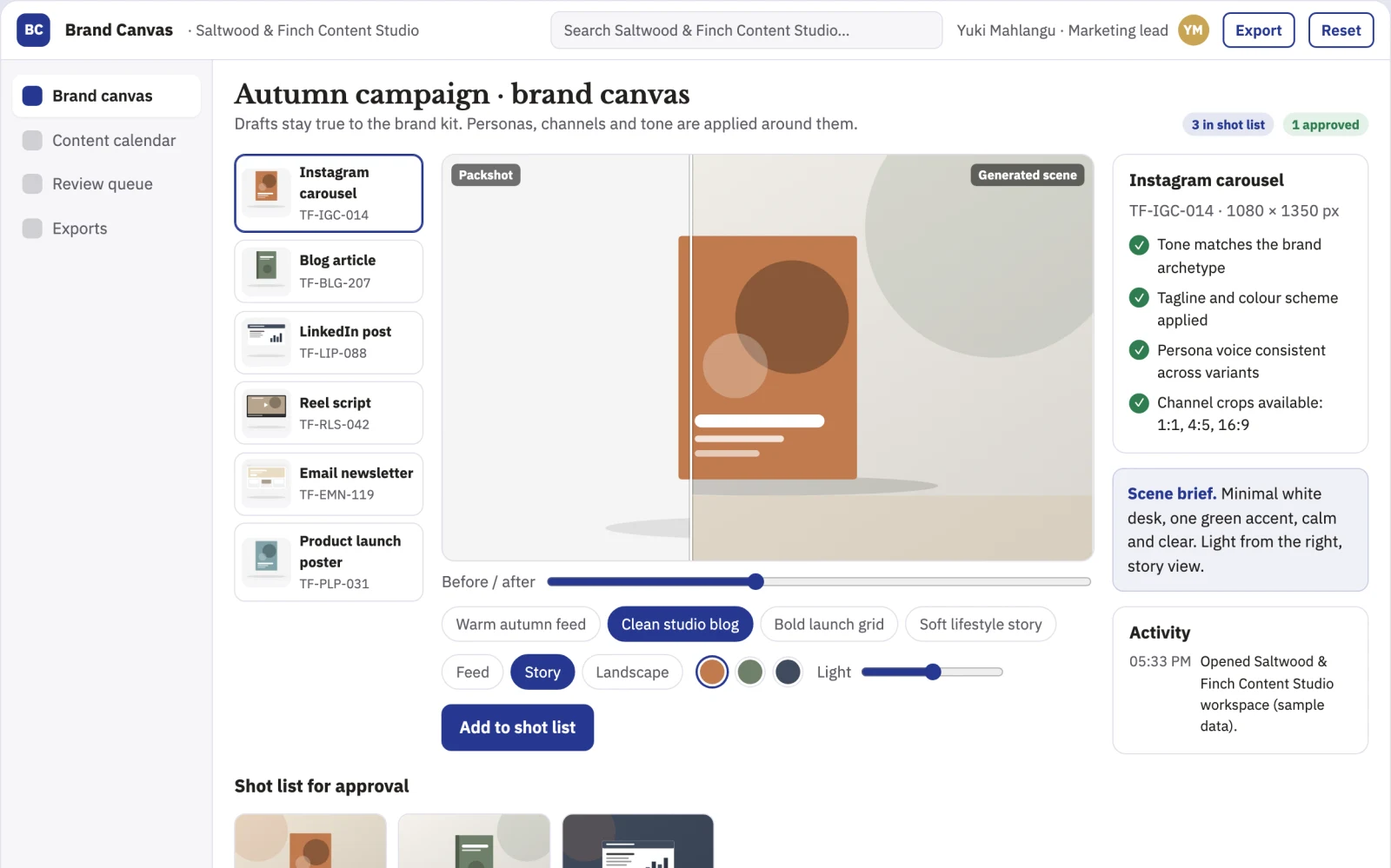 What Brand-aligned content production and publishing workbench looks like