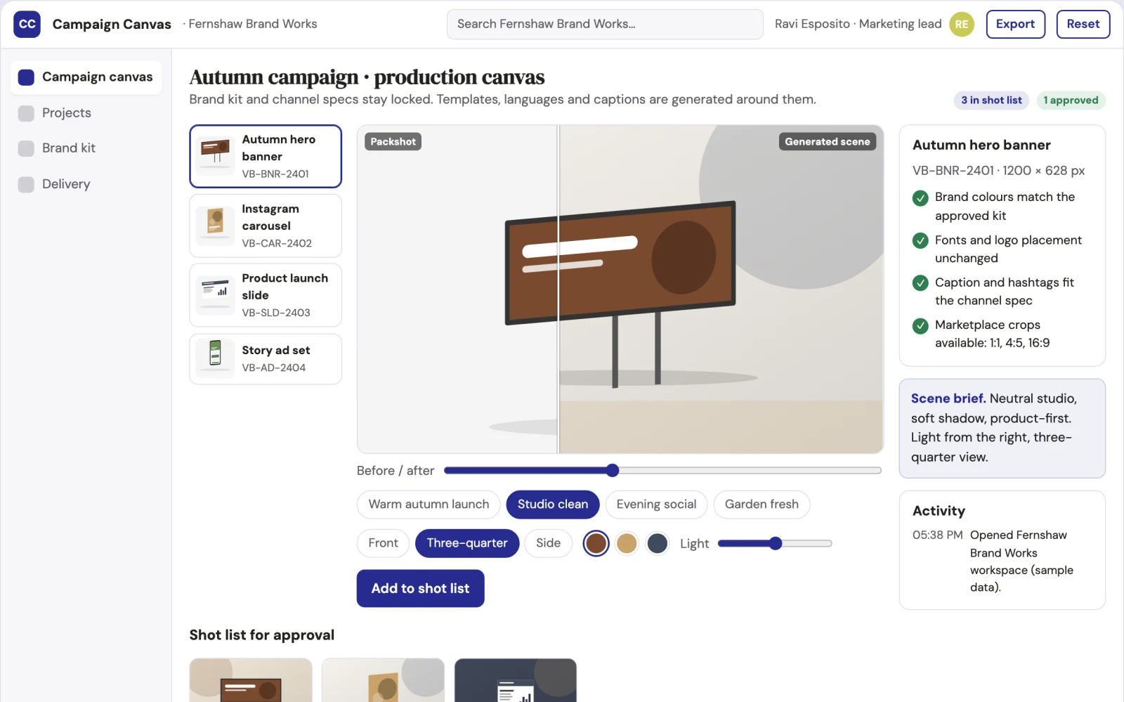 What Brand-consistent campaign visual production workbench looks like