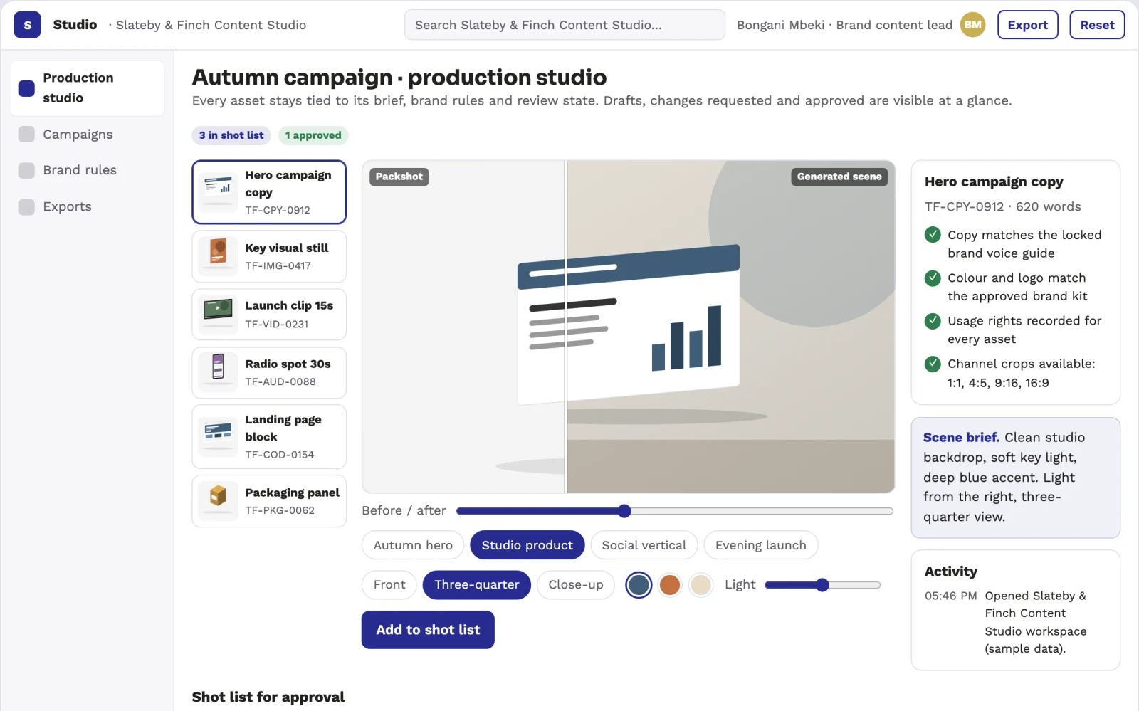 What Brand content production and review studio looks like