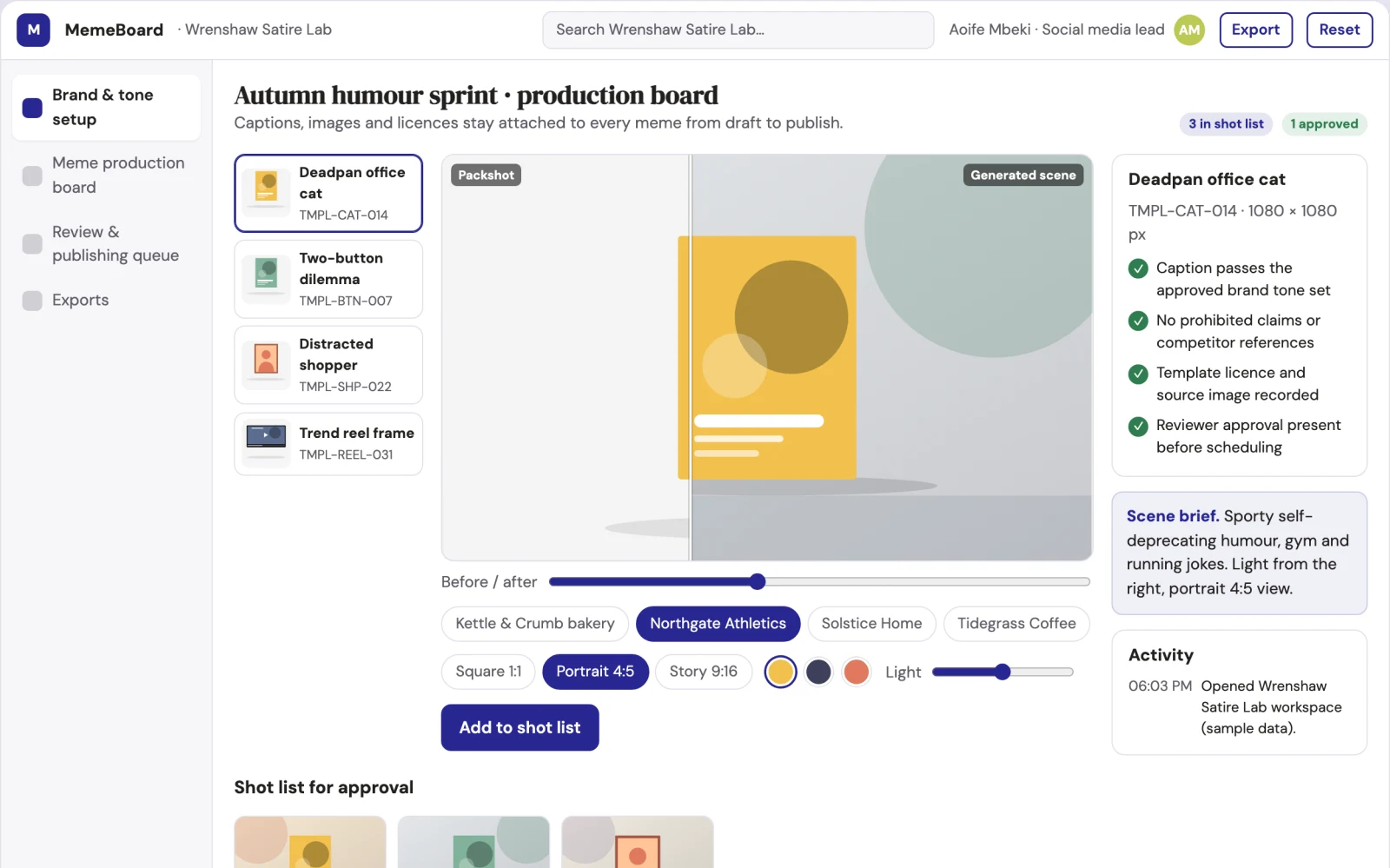 What Brand-safe humorous meme production workbench looks like