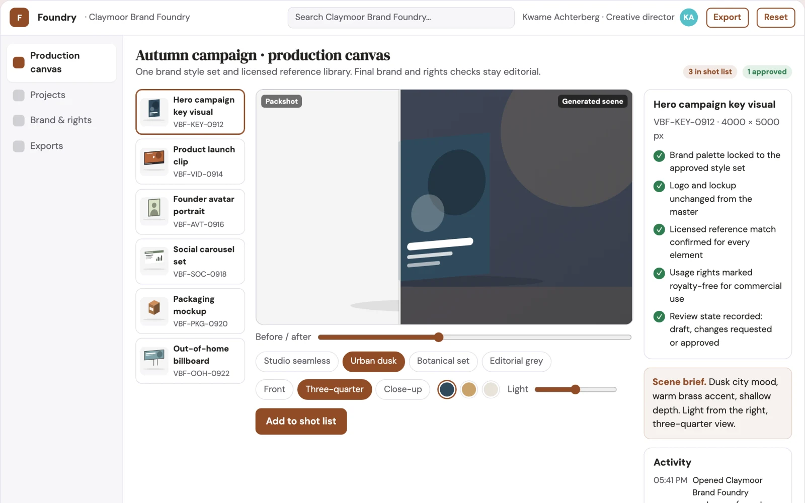 What Brand-trained visual asset production workbench looks like