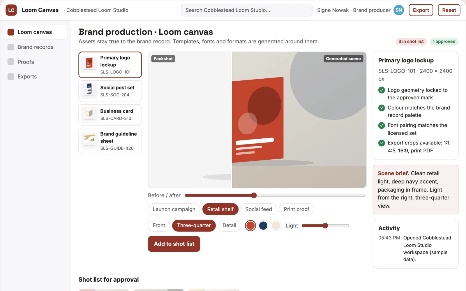 What Branded logo and marketing graphics production platform looks like