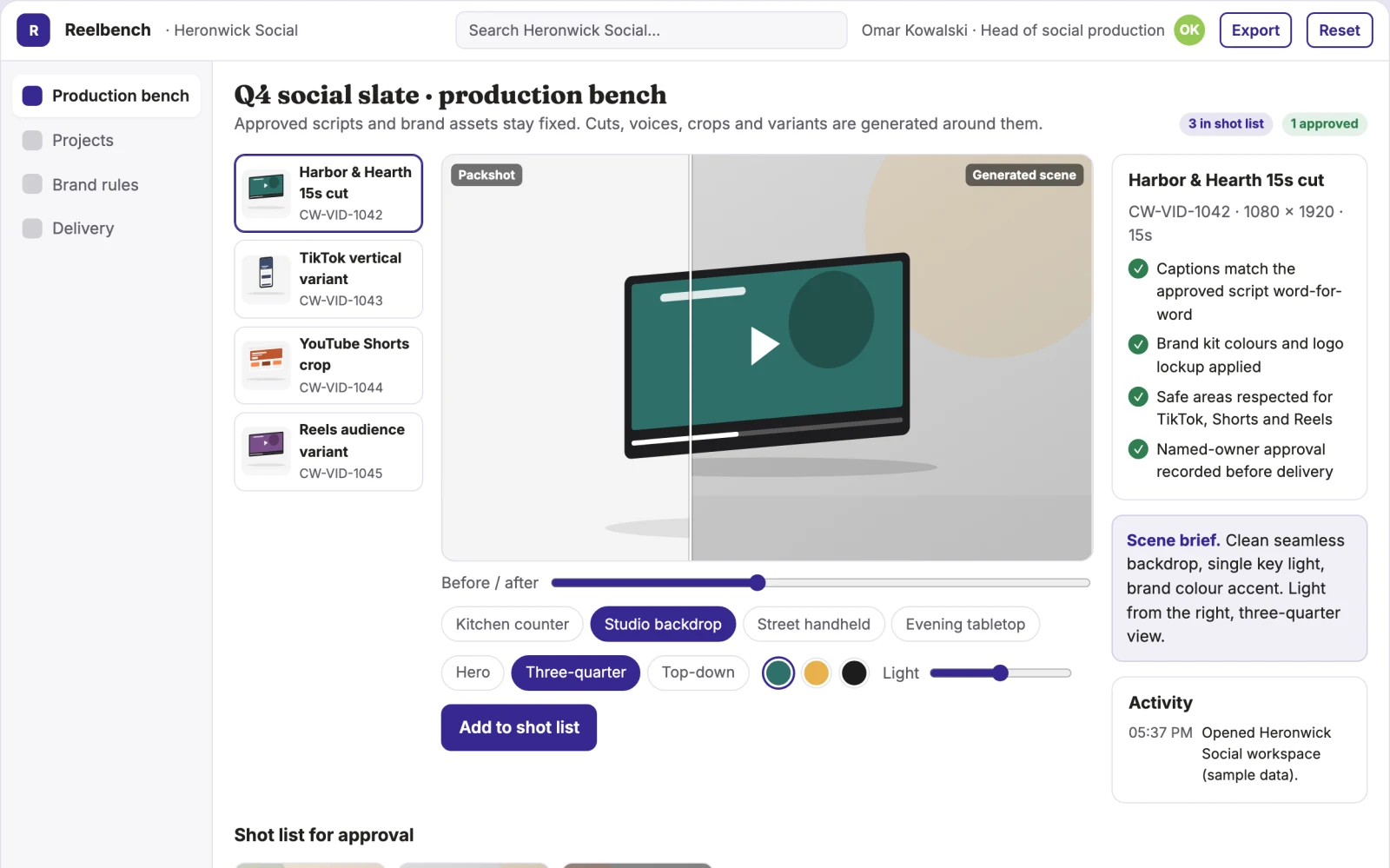 What Branded short-video production and review workbench looks like
