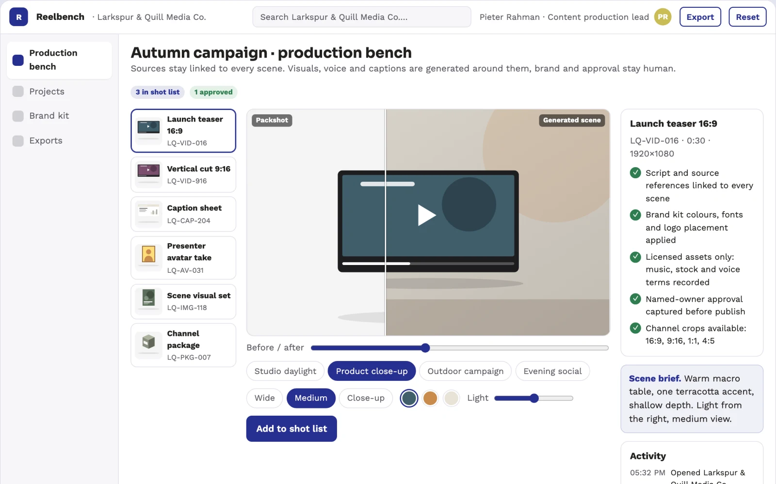 What Branded video production and publishing workbench looks like
