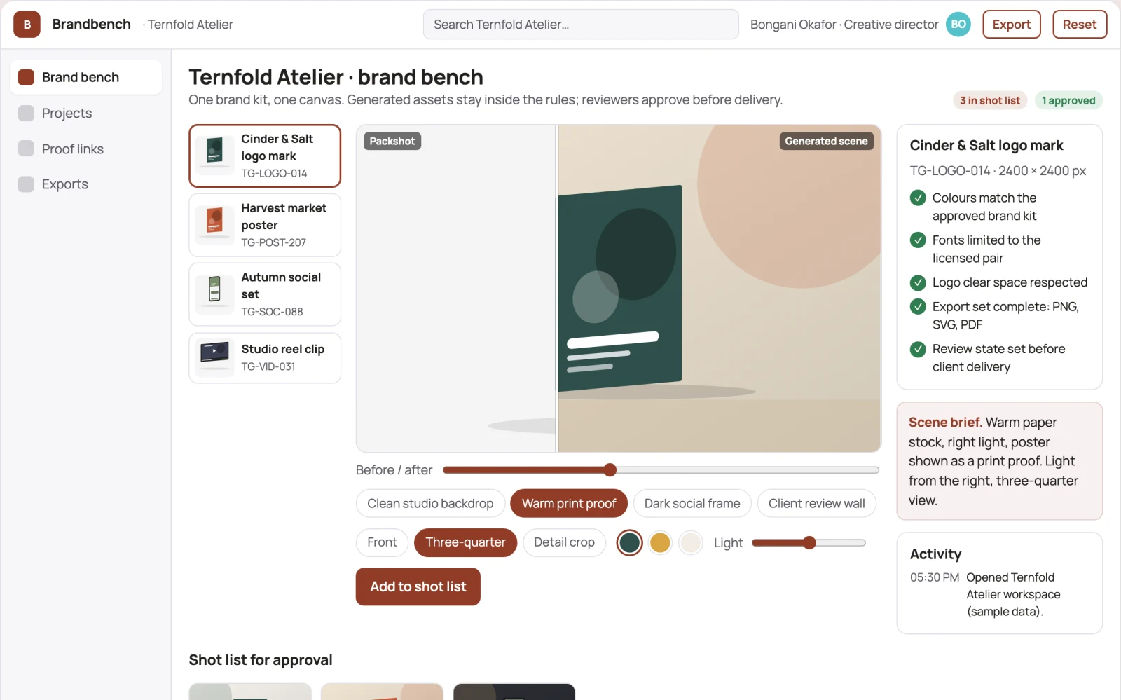 What Branded visual design generation workbench looks like