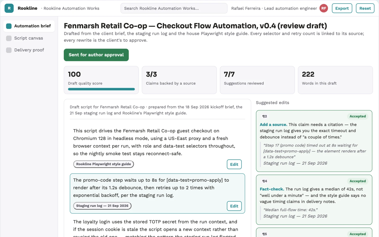 What Browser automation and text rewriting delivery workspace looks like
