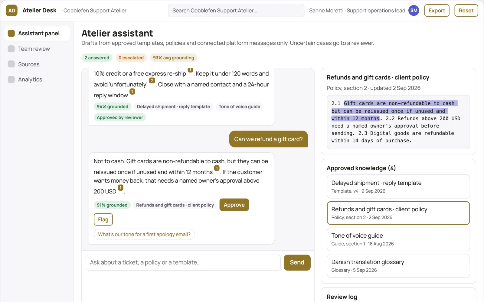 What Browser-based writing and chat assistant console looks like