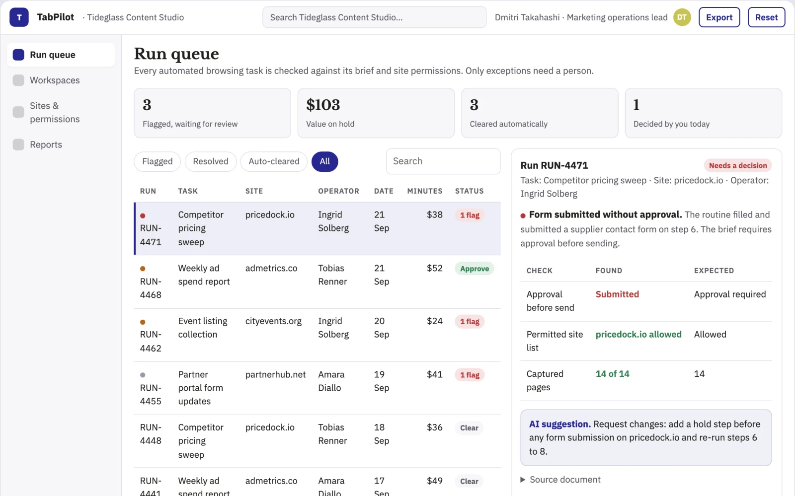 What Browser task automation and tab coordination portal looks like