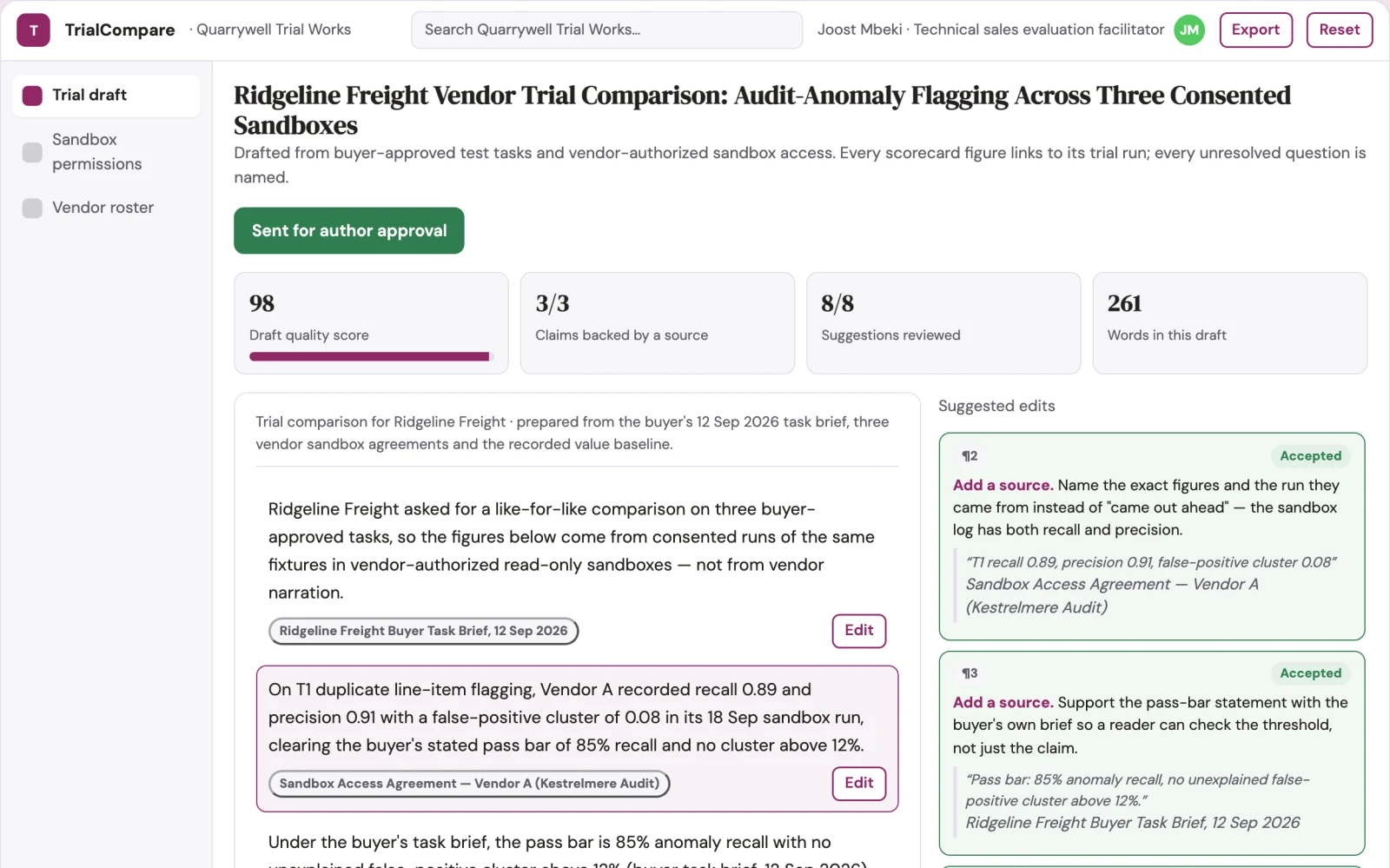What Buyer-authorized vendor trial tournament looks like