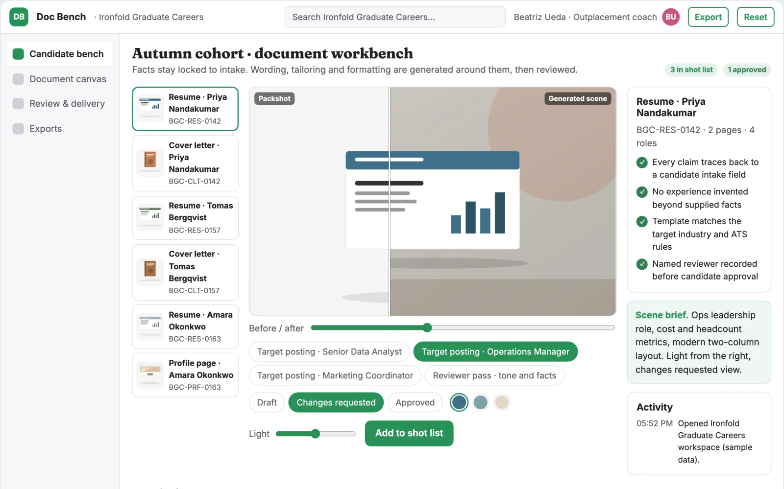 What Career document production and review workbench looks like