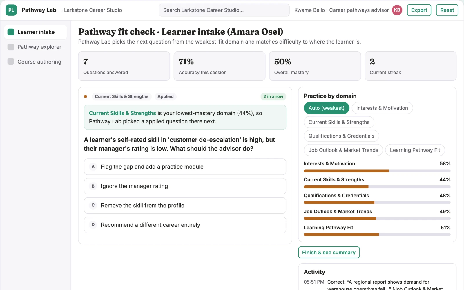 What Career exploration and learning pathway console looks like