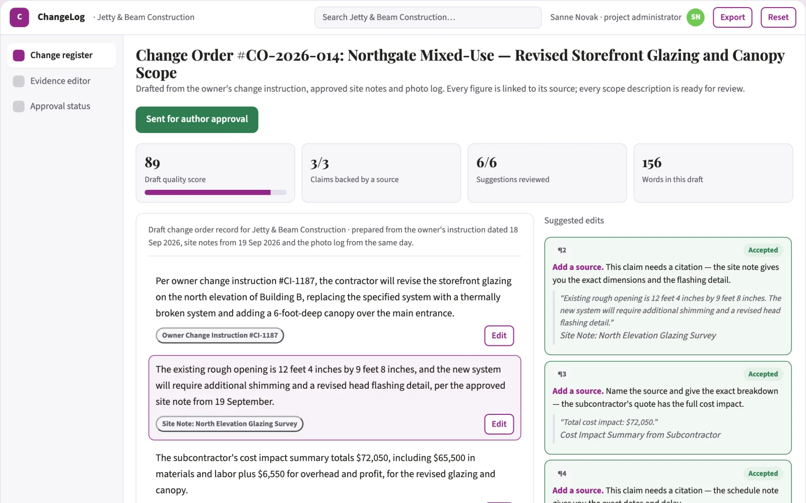 What Change order documentation looks like