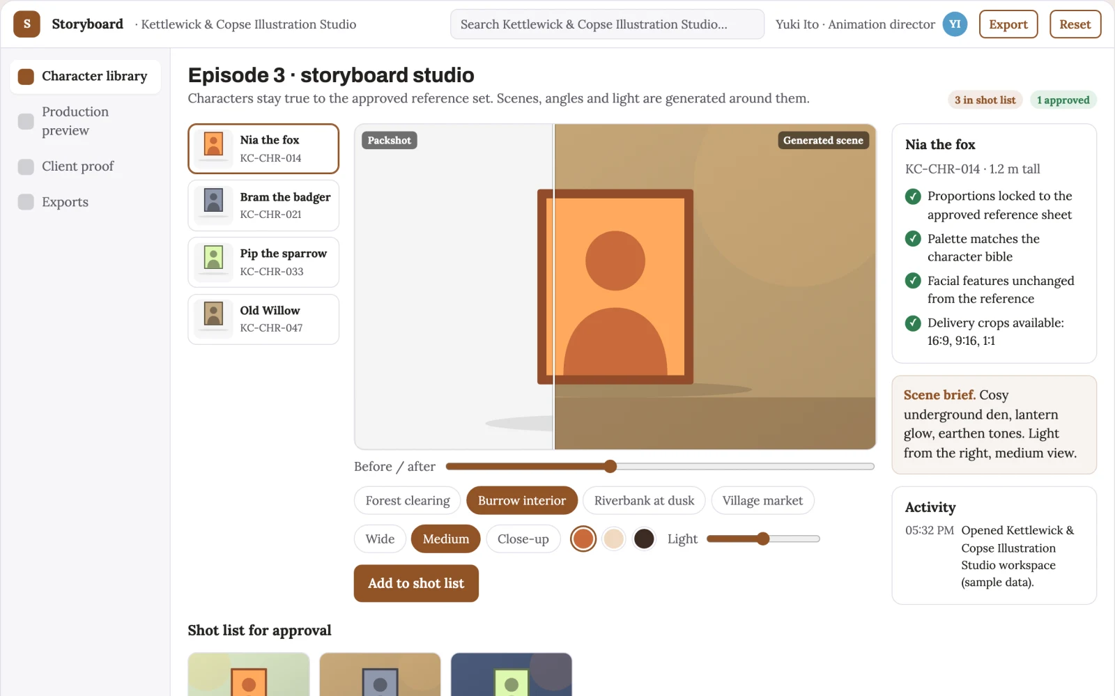 What Character animation and storyboard production studio looks like