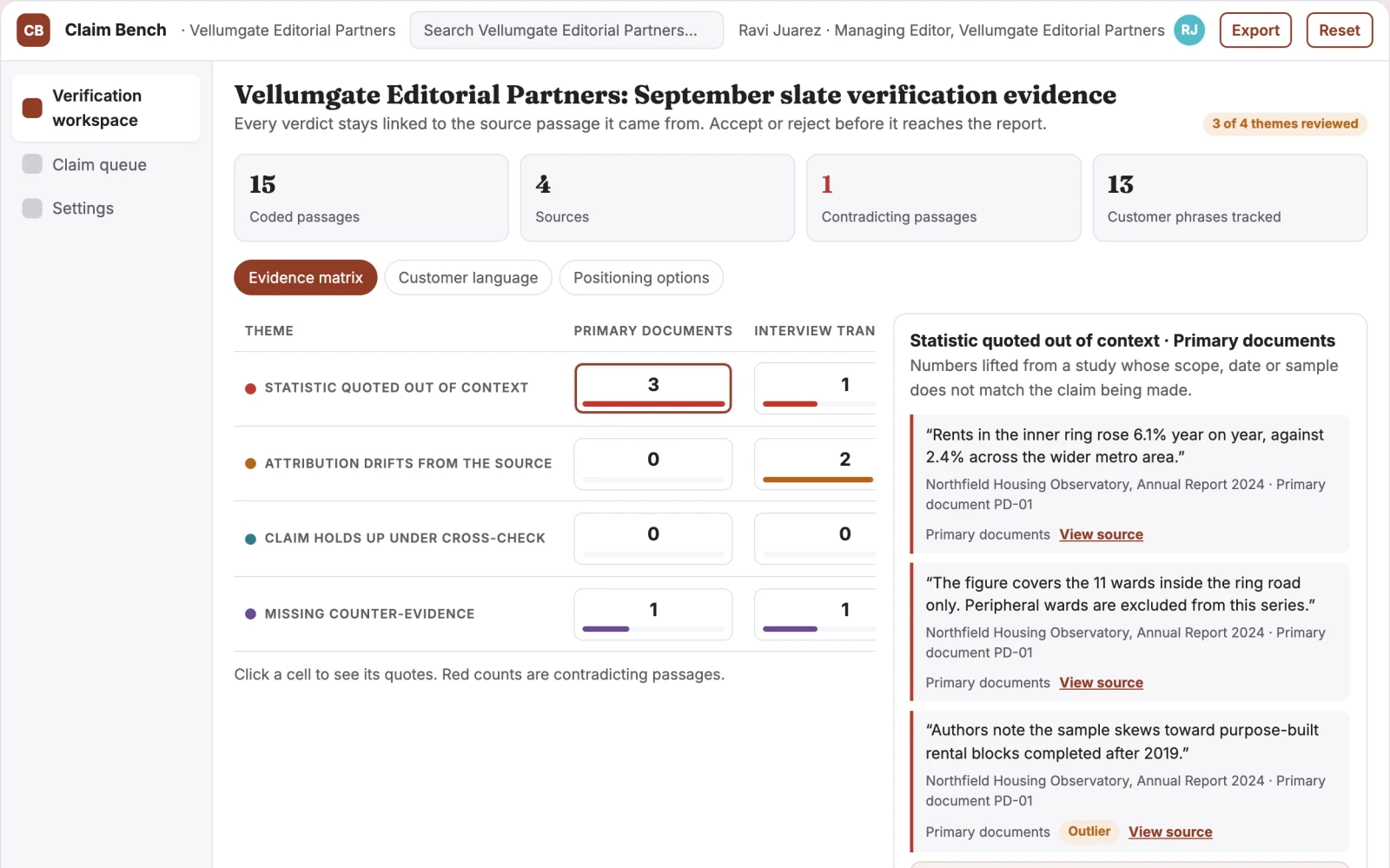 What Claim verification and source evidence workbench looks like