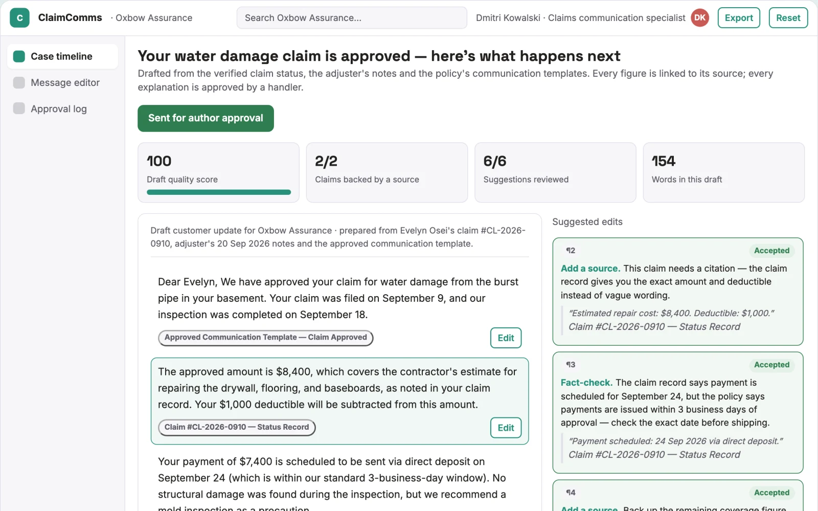 What Claims status communication service looks like