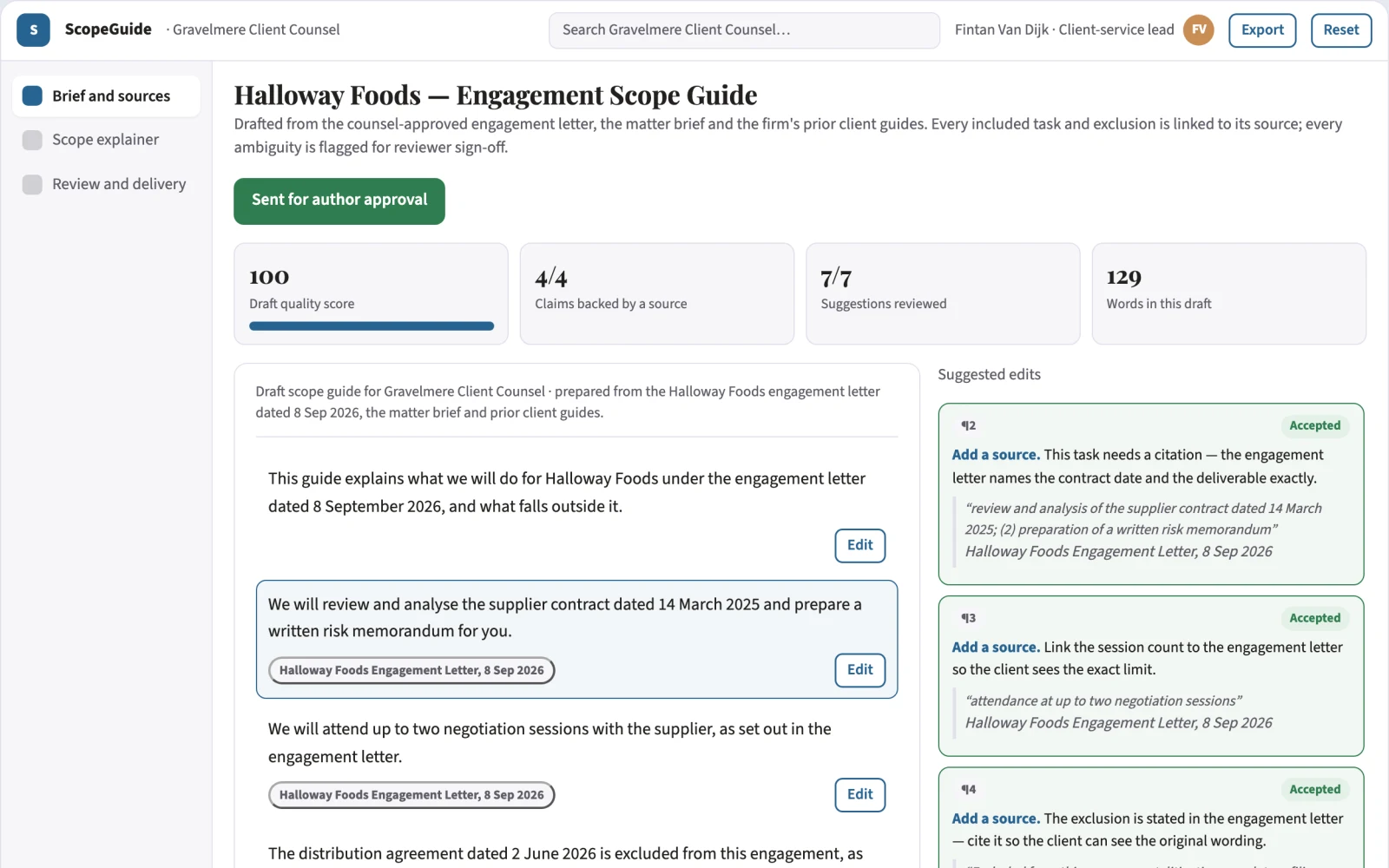 What Client legal-service scope explainer looks like