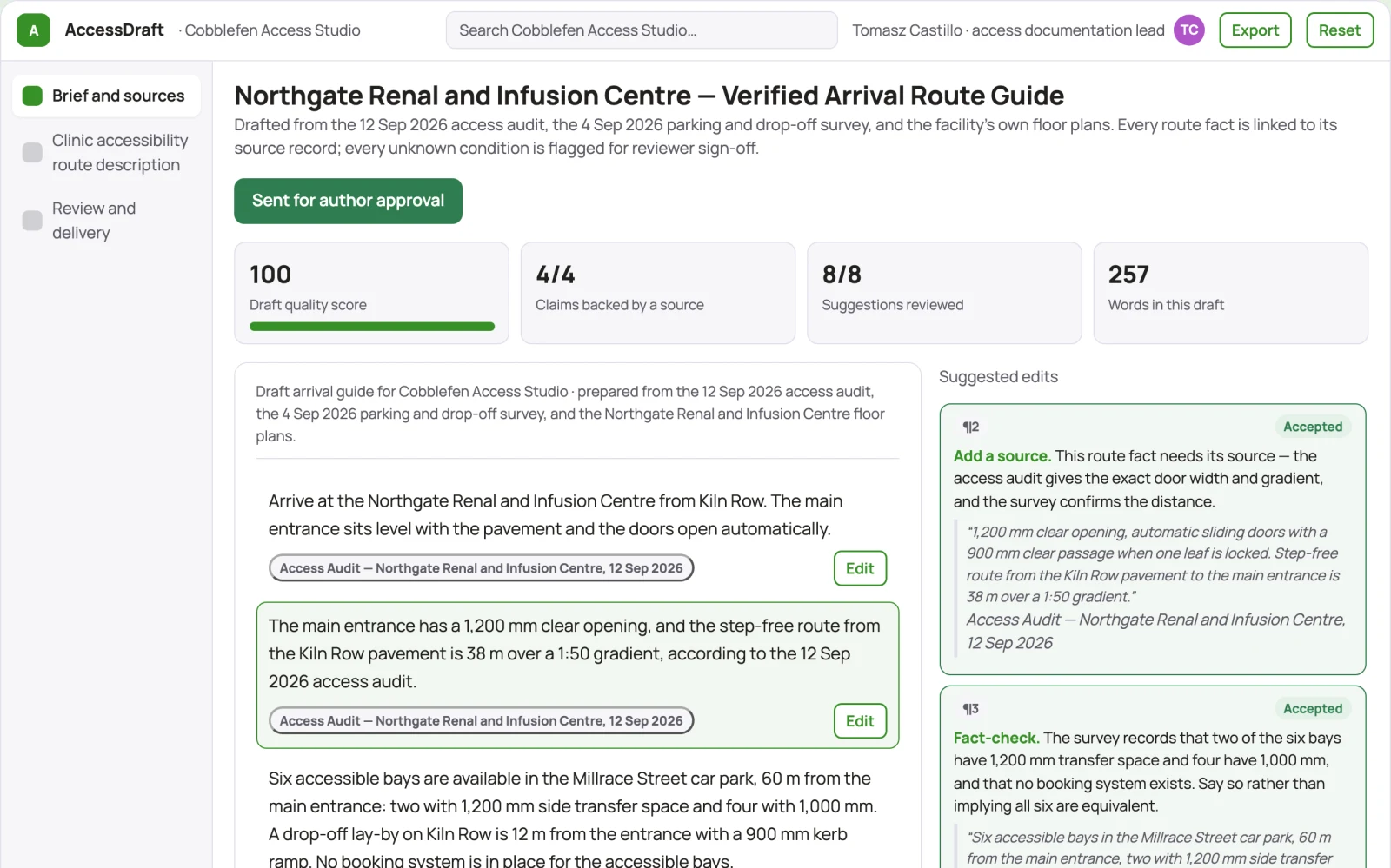 What Clinic accessibility route description looks like