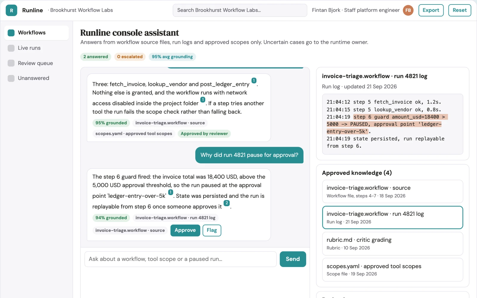 What Code-first agent workflow runtime console looks like