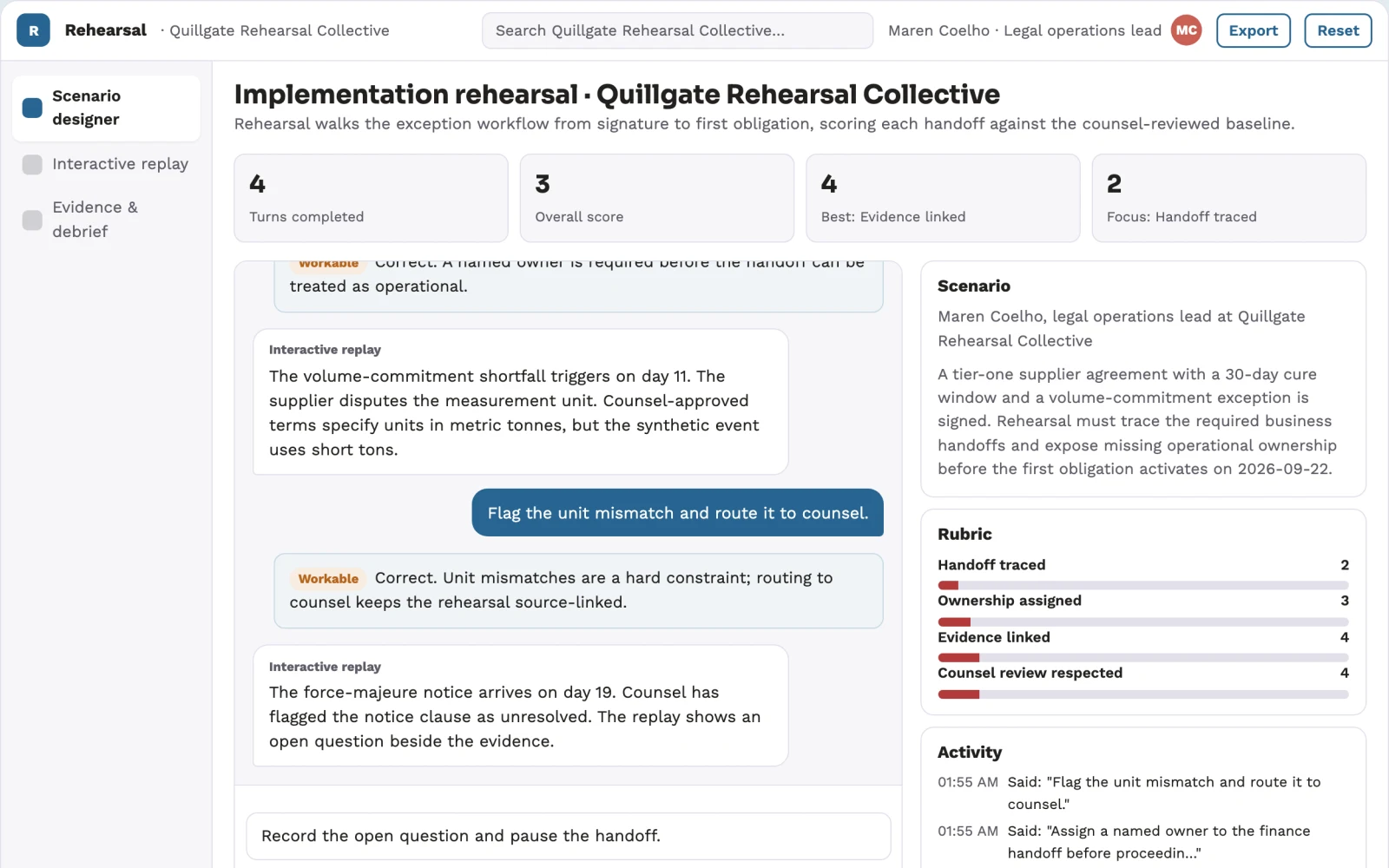 What Commercial contract operational simulation looks like