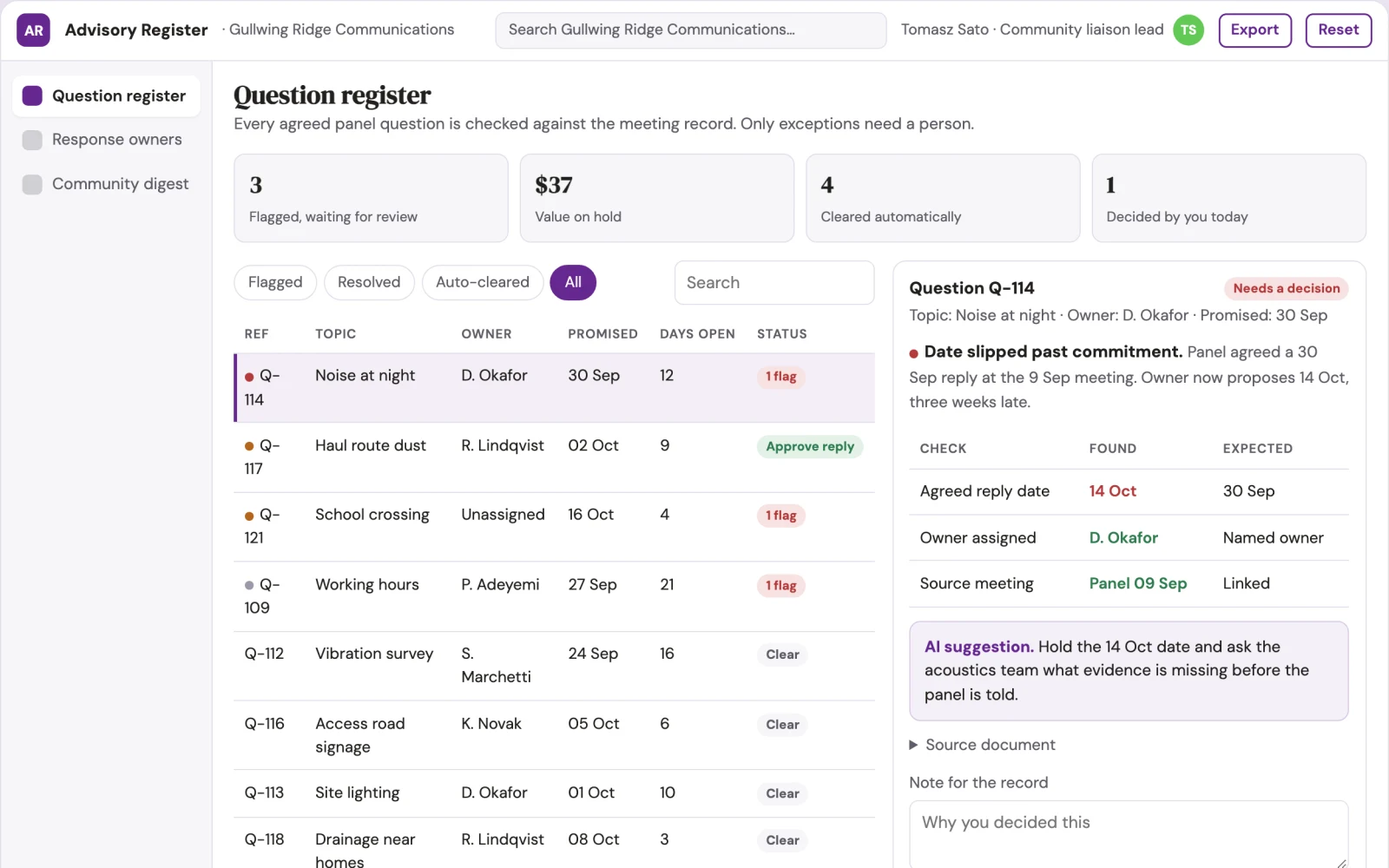 What Community advisory response portal looks like
