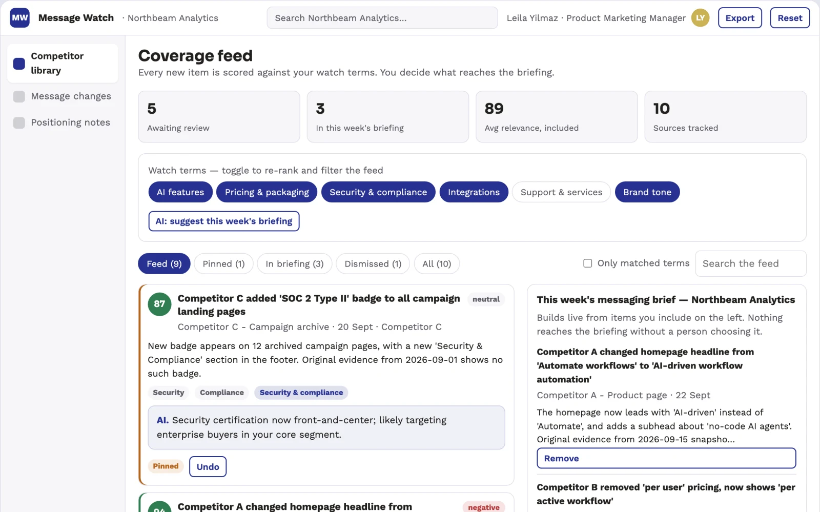 What Competitor messaging monitor looks like