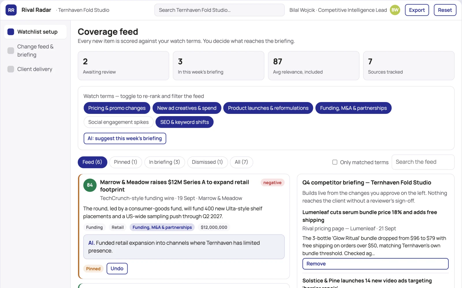 What Competitor watchlist and briefing workbench looks like