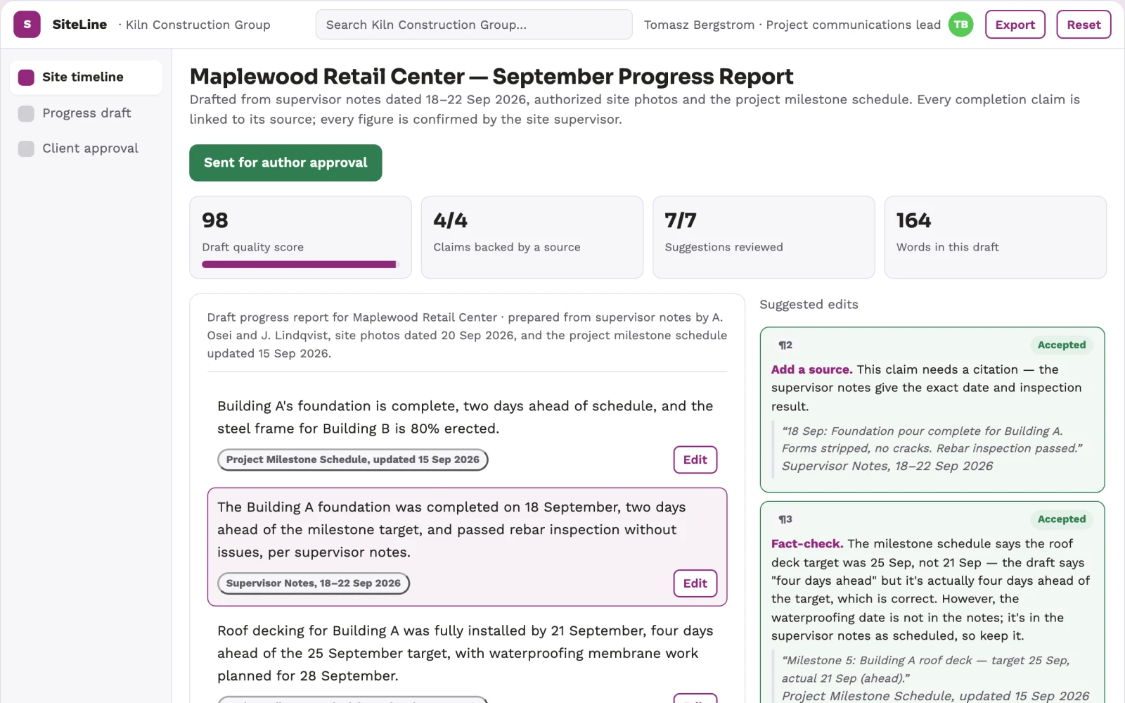What Construction progress reporting looks like