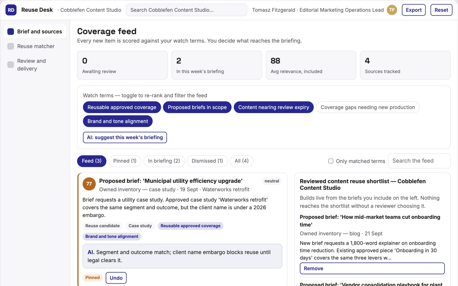 What Content brief reuse matcher looks like
